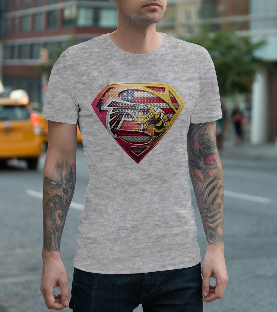 Superman Shield Atlanta Falcons American Flag Buzz T-Shirt