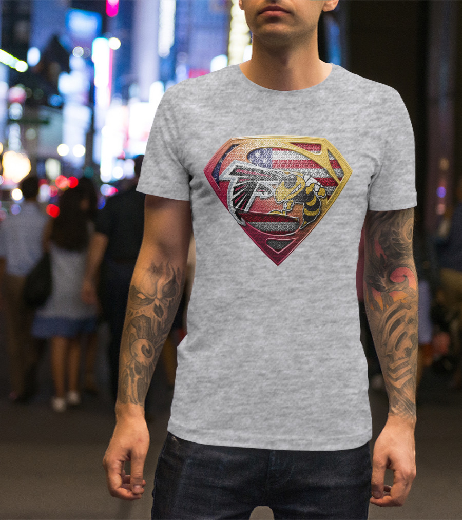 Superman Shield Atlanta Falcons American Flag Buzz T-Shirt