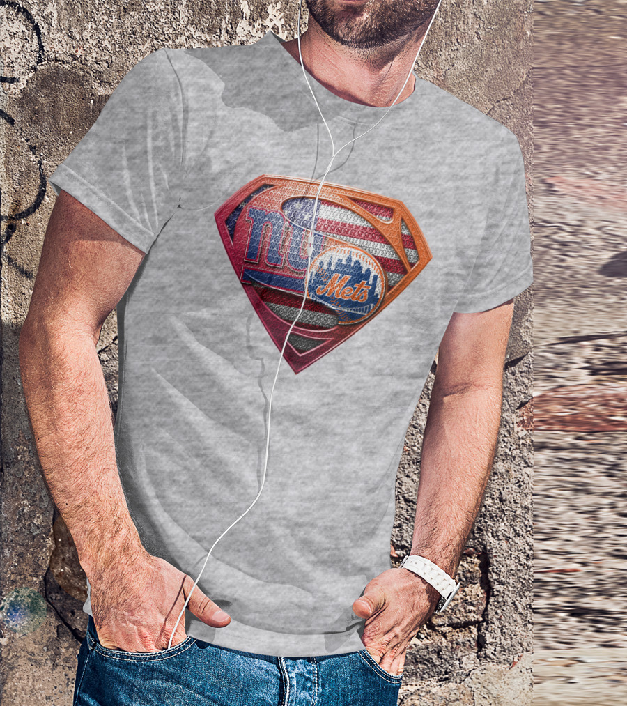 Giants Mets Superman Logo American Flag T-Shirt