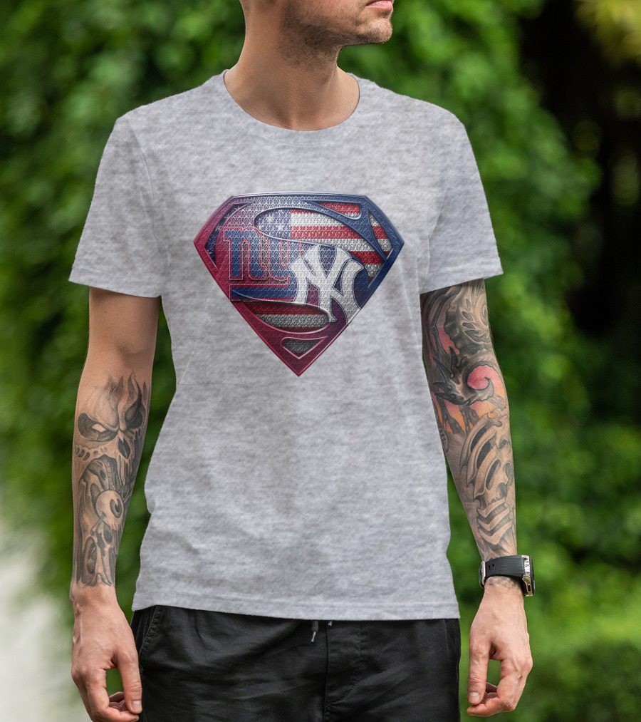 Ny Giants Yankees American Flag Logo Superhero Crest T-Shirt