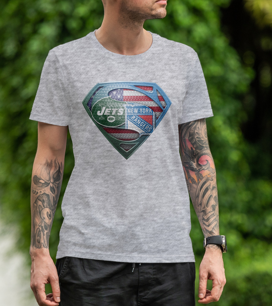 New York Jets Rangers American Flag Superhero T-Shirt