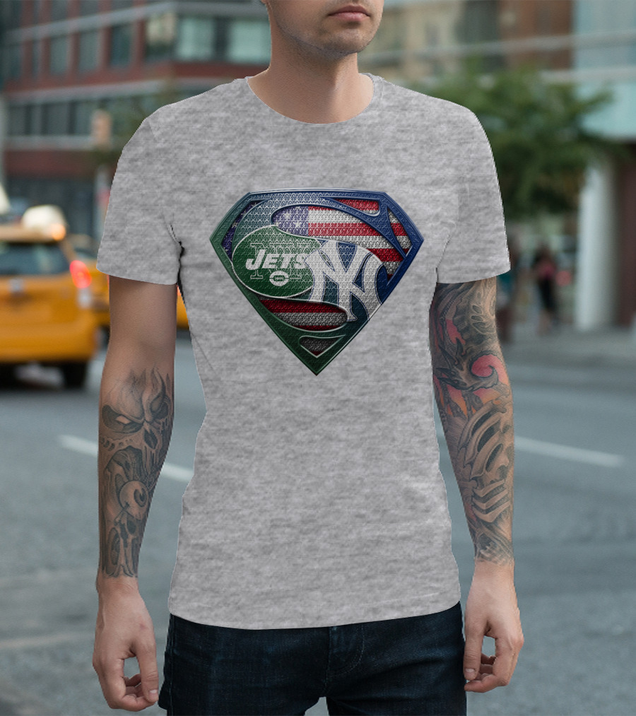Superman Shield New York Yankees Jets American Flag T-Shirt