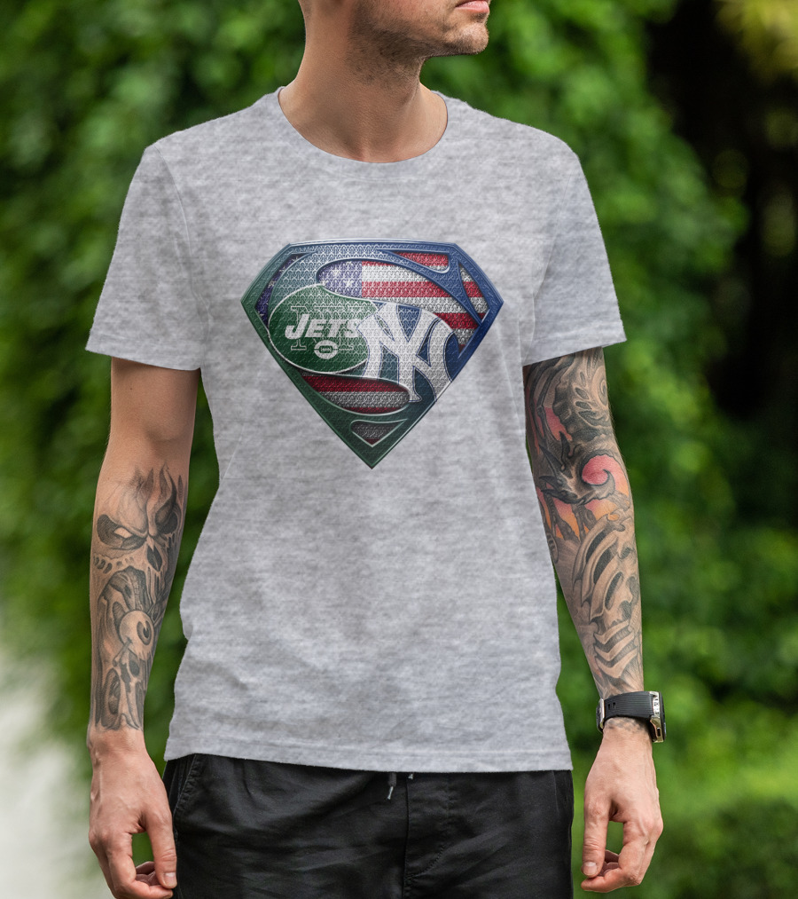 Superman Shield New York Yankees Jets American Flag T-Shirt