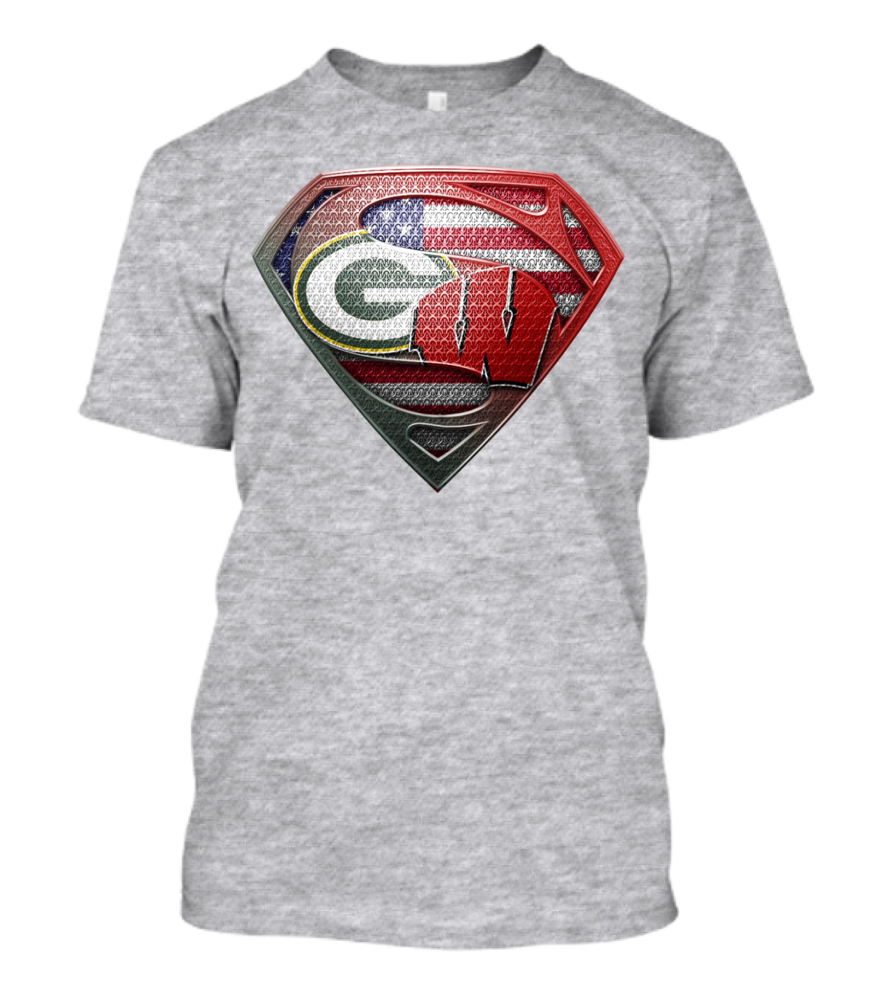 Green Bay Packers Wisconsin Badgers American Flag Superman Shield T-Shirt