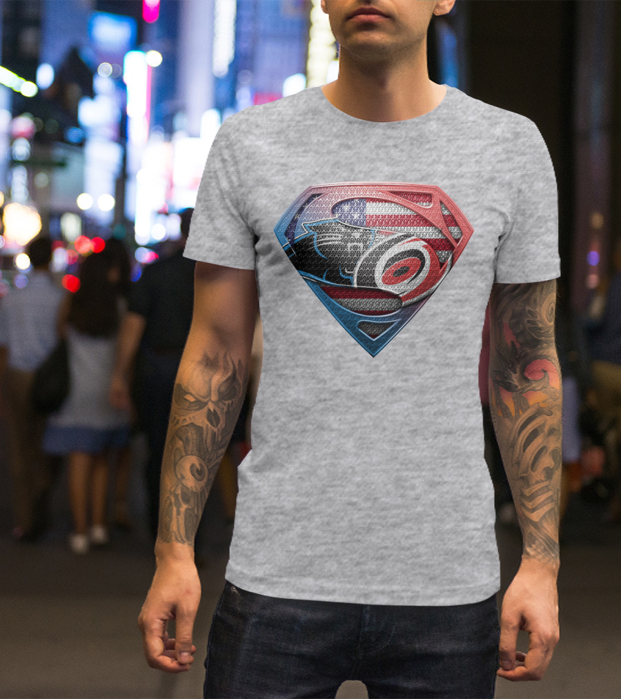 Superman Shield Carolina Panthers American Flag Carolina Hurricanes T-Shirt