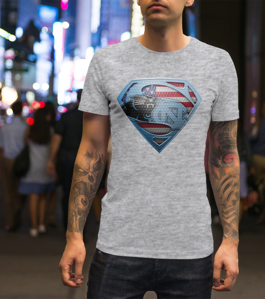 North Carolina Panthers Superman Usa Flag T-Shirt