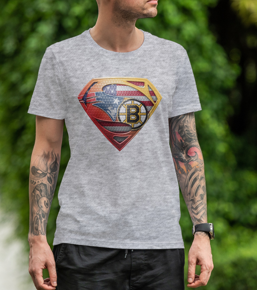 Superman Patriots Bruins Usa Flag T-Shirt