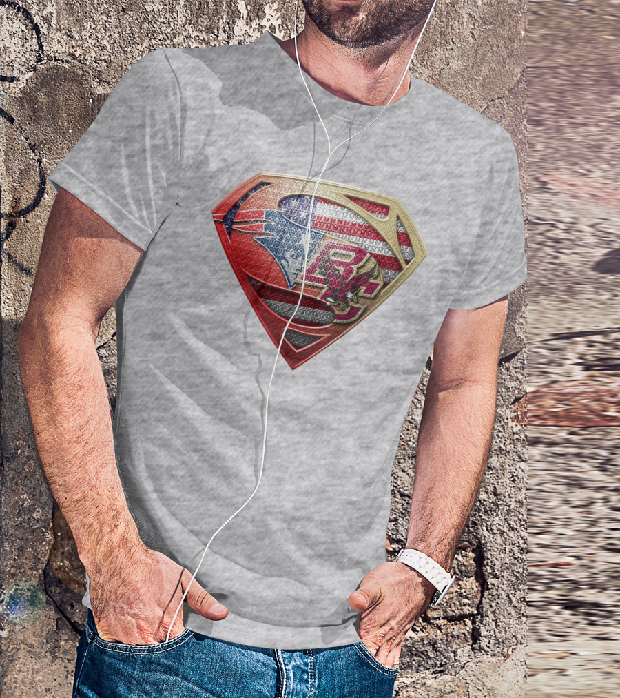 Superman Shield New England Patriots American Flag Boston College Eagles T-Shirt