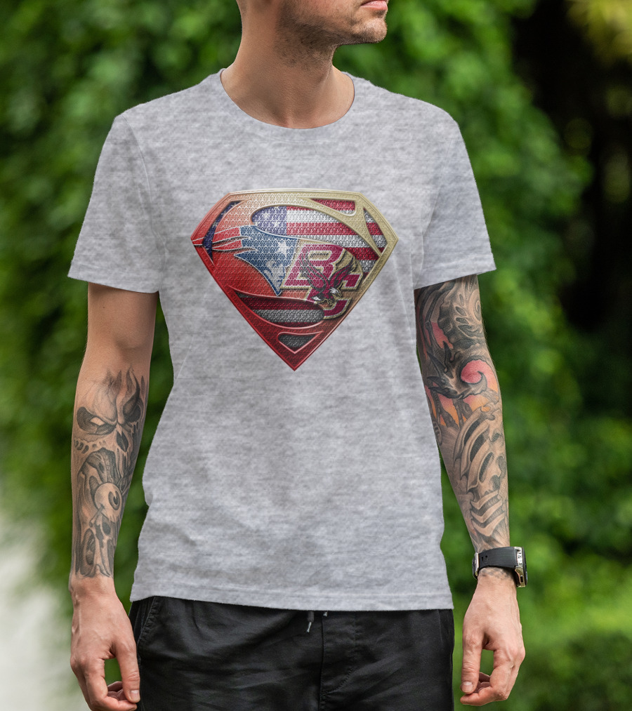 Superman Shield New England Patriots American Flag Boston College Eagles T-Shirt