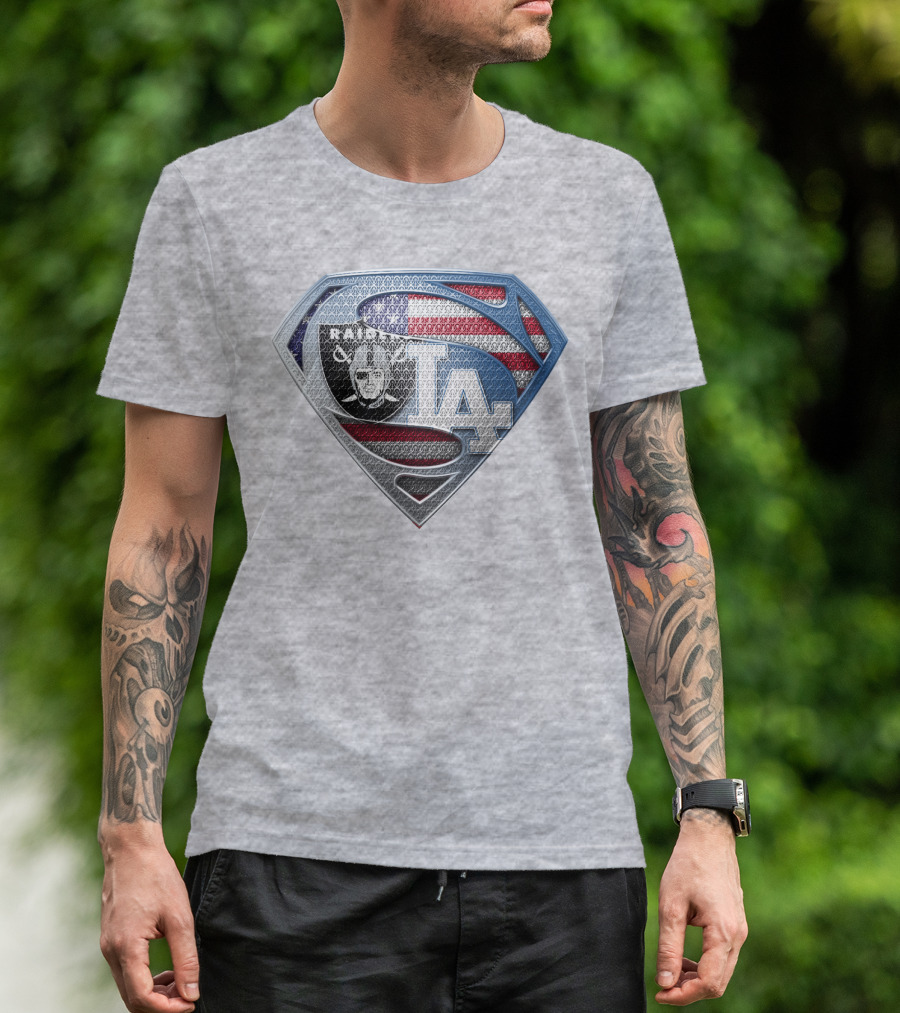 Raiders Dodgers American Flag Superhero T-Shirt