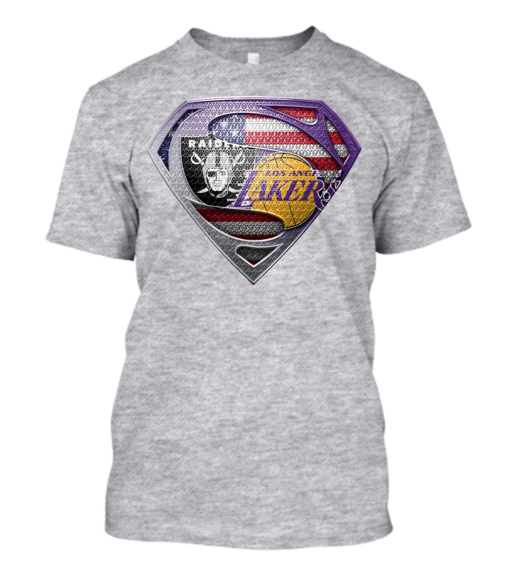 Los Angeles Lakers Raiders American Flag Superman Shield T-Shirt