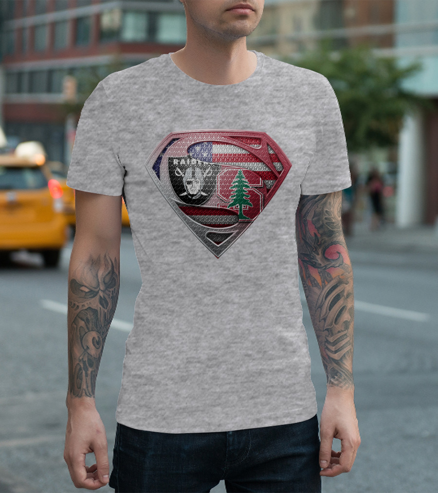 Superman Logo Oakland Raiders American Flag Stanford Tree T-Shirt