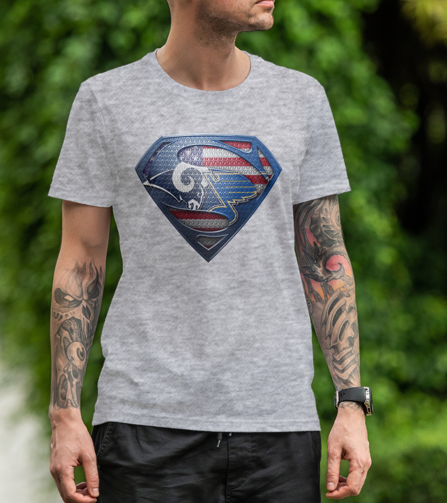 Usa Superman Rams And Blues Logo Shield T-Shirt