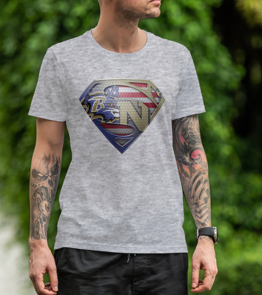 Baltimore Ravens Nfl Superman Shield American Flag T-Shirt