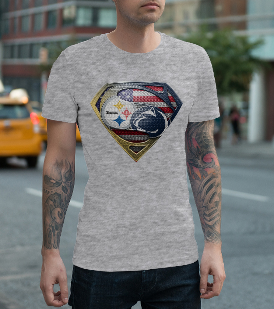 Steelers Penn State Super Shield With American Flag T-Shirt