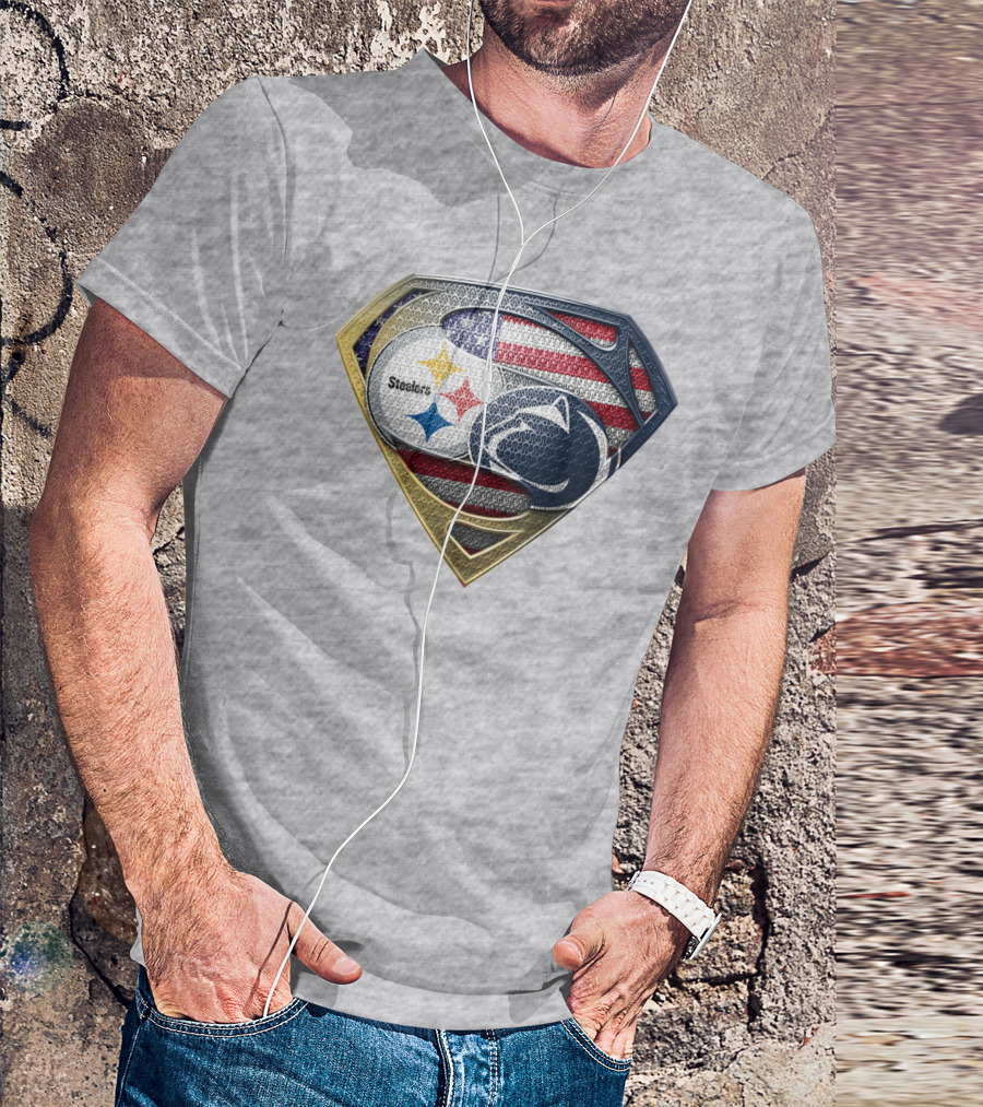 Steelers Penn State Super Shield With American Flag T-Shirt