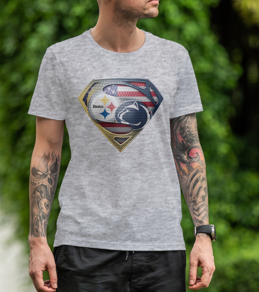 Steelers Penn State Super Shield With American Flag T-Shirt