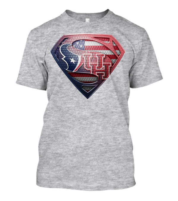 Houston Texans And University Of Houston Super Shield With American Flag T-Shirt