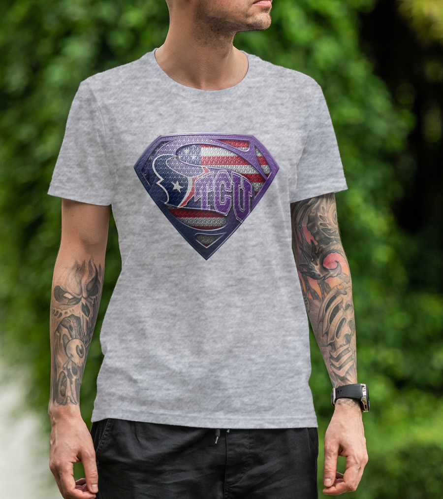 Tcu Super Shield American Flag Style T-Shirt