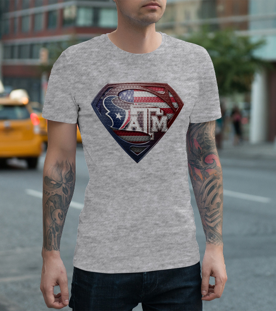 Superman Shield American Flag Texas A&M T-Shirt
