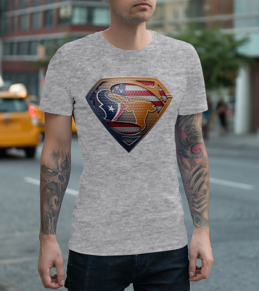 Texas Longhorns American Flag Superman Shield T-Shirt