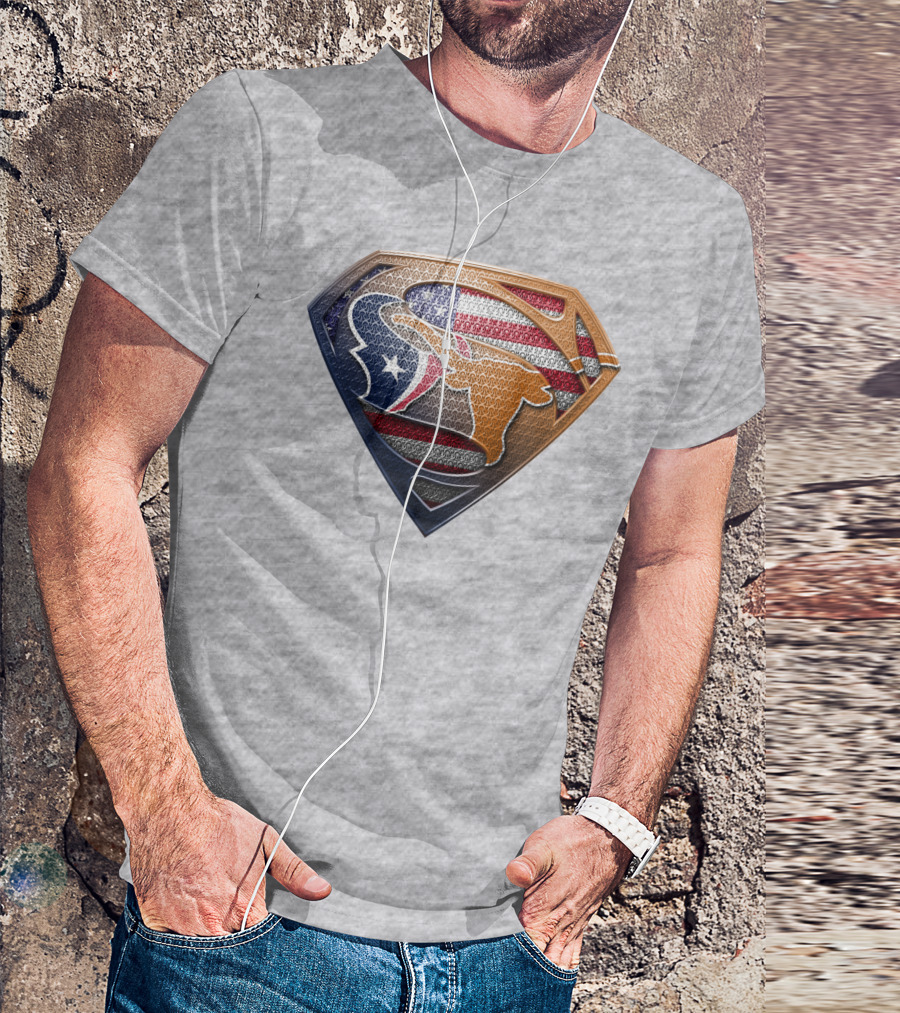 Texas Longhorns American Flag Superman Shield T-Shirt