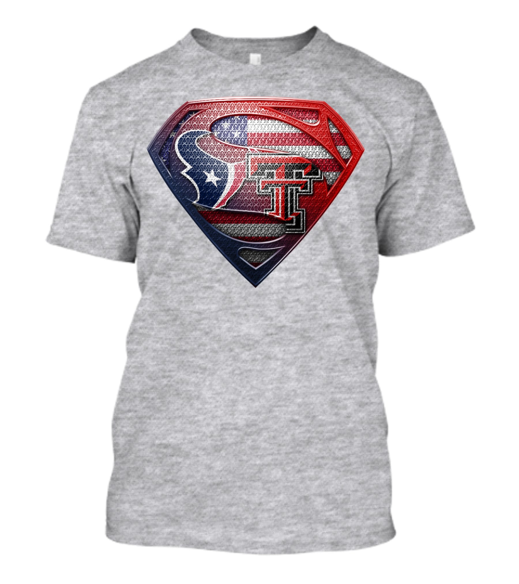 Superman Shield Texas Tech Red Raiders Houston Texans Usa Flag T-Shirt