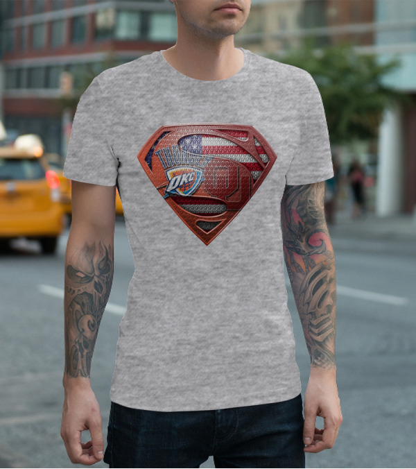 Oklahoma City Thunder American Flag Superman Ou Logo Fusion T-Shirt