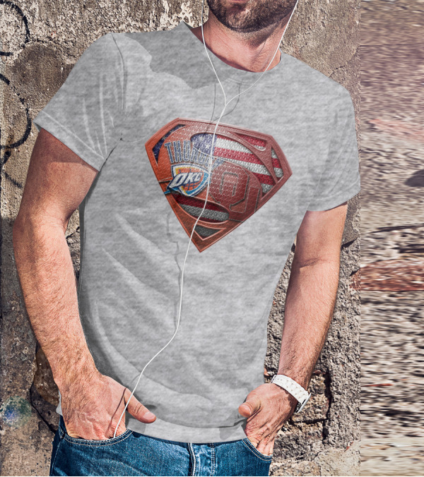 Oklahoma City Thunder American Flag Superman Ou Logo Fusion T-Shirt