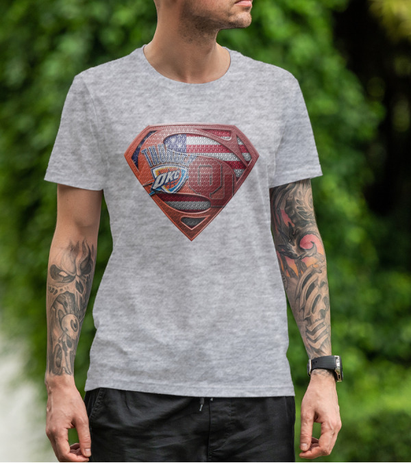 Oklahoma City Thunder American Flag Superman Ou Logo Fusion T-Shirt