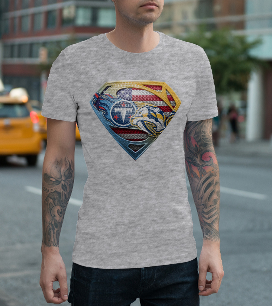 Tennessee Titans Pittsburgh Steelers American Flag Superman T-Shirt