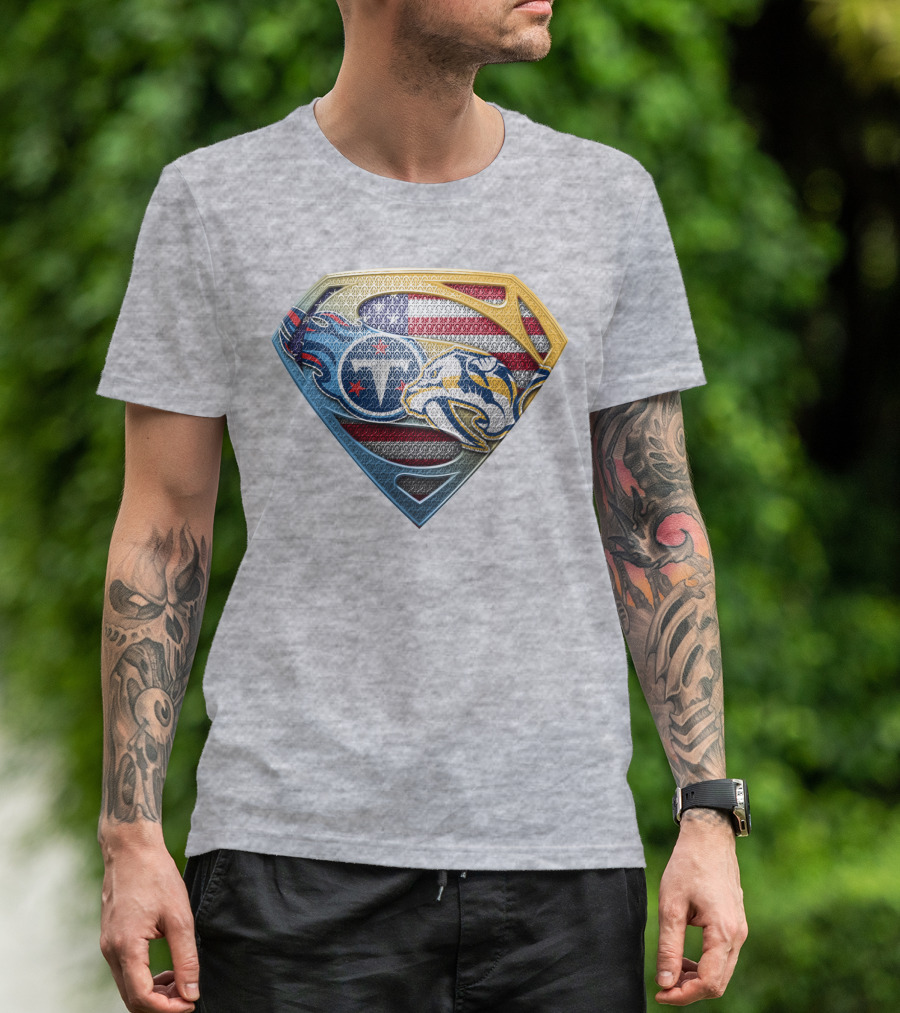 Tennessee Titans Pittsburgh Steelers American Flag Superman T-Shirt