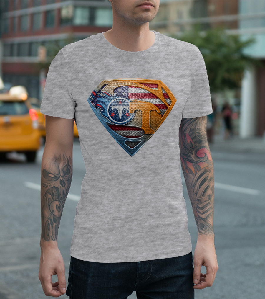 Tennessee Titans Superman Logo With American Flag Pattern T-Shirt
