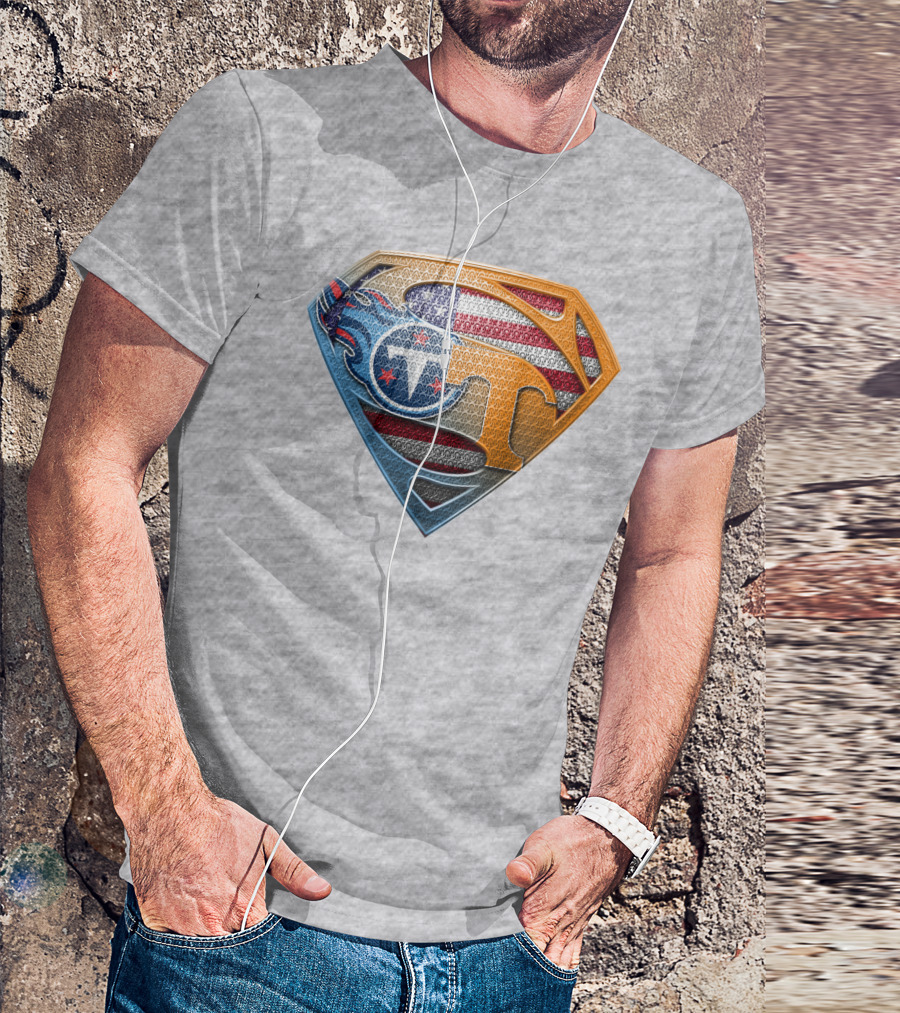 Tennessee Titans Superman Logo With American Flag Pattern T-Shirt