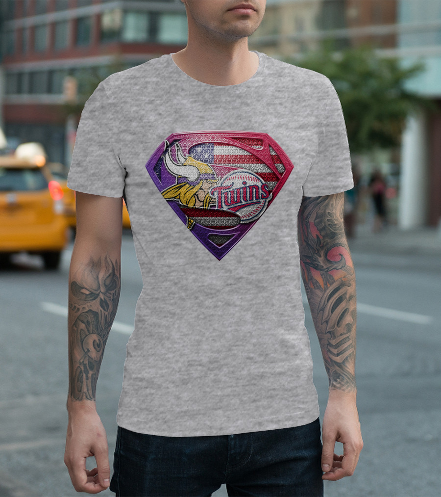 Minnesota Twins Vikings American Flag Superman T-Shirt