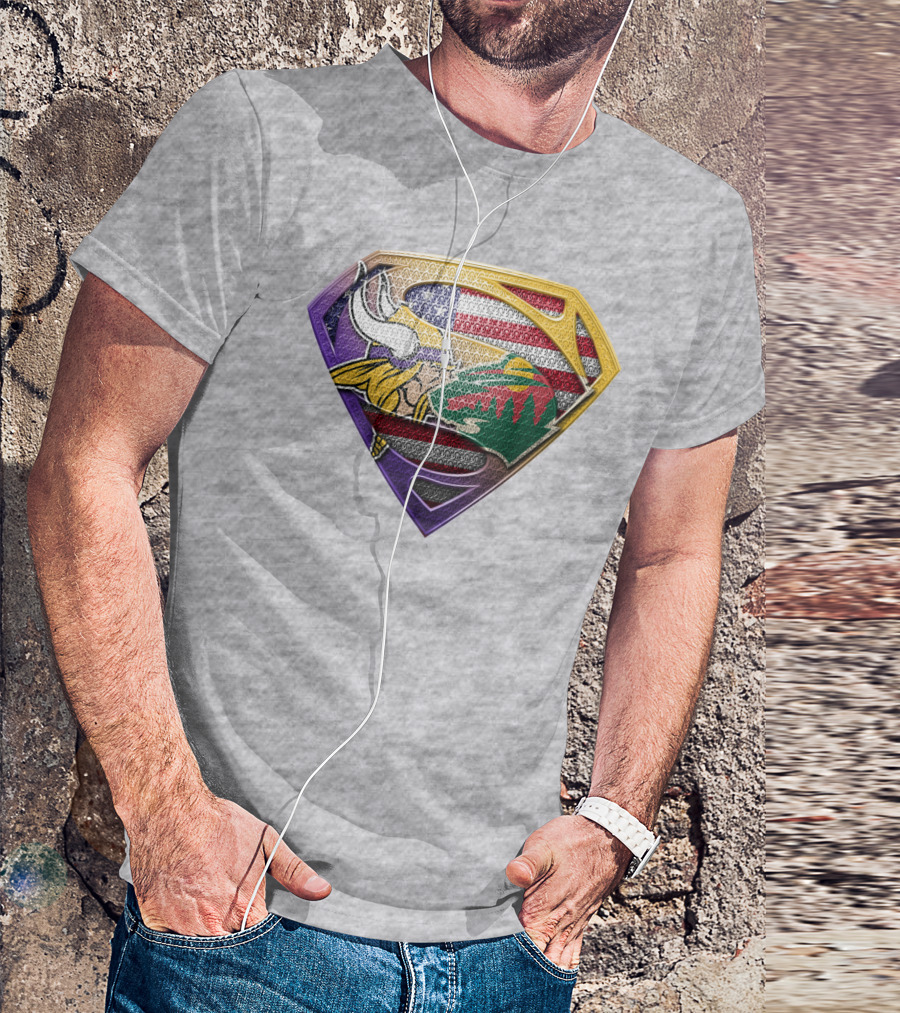 Superman Shield Minnesota Vikings Wild Usa Flag Combination T-Shirt