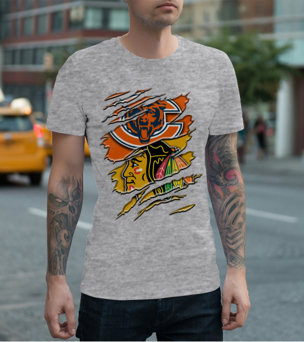Chicago Bears And Blackhawks Torn T-Shirt