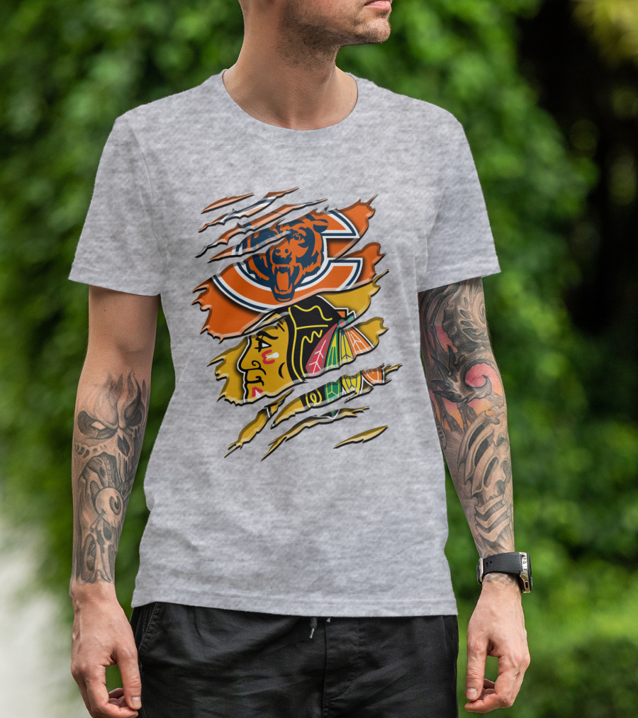 Chicago Bears And Blackhawks Torn T-Shirt