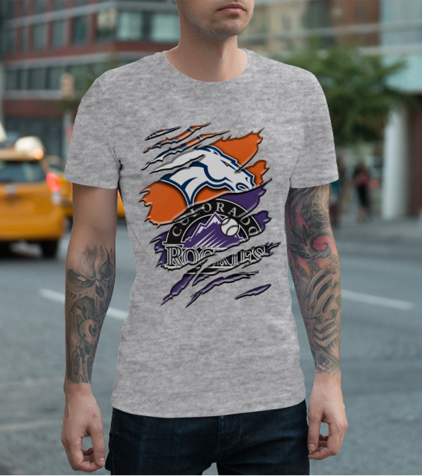 Denver Broncos Colorado Rockies Logos Torn Rah 018 T-Shirt