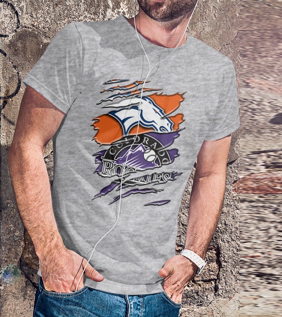 Denver Broncos Colorado Rockies Logos Torn Rah 018 T-Shirt