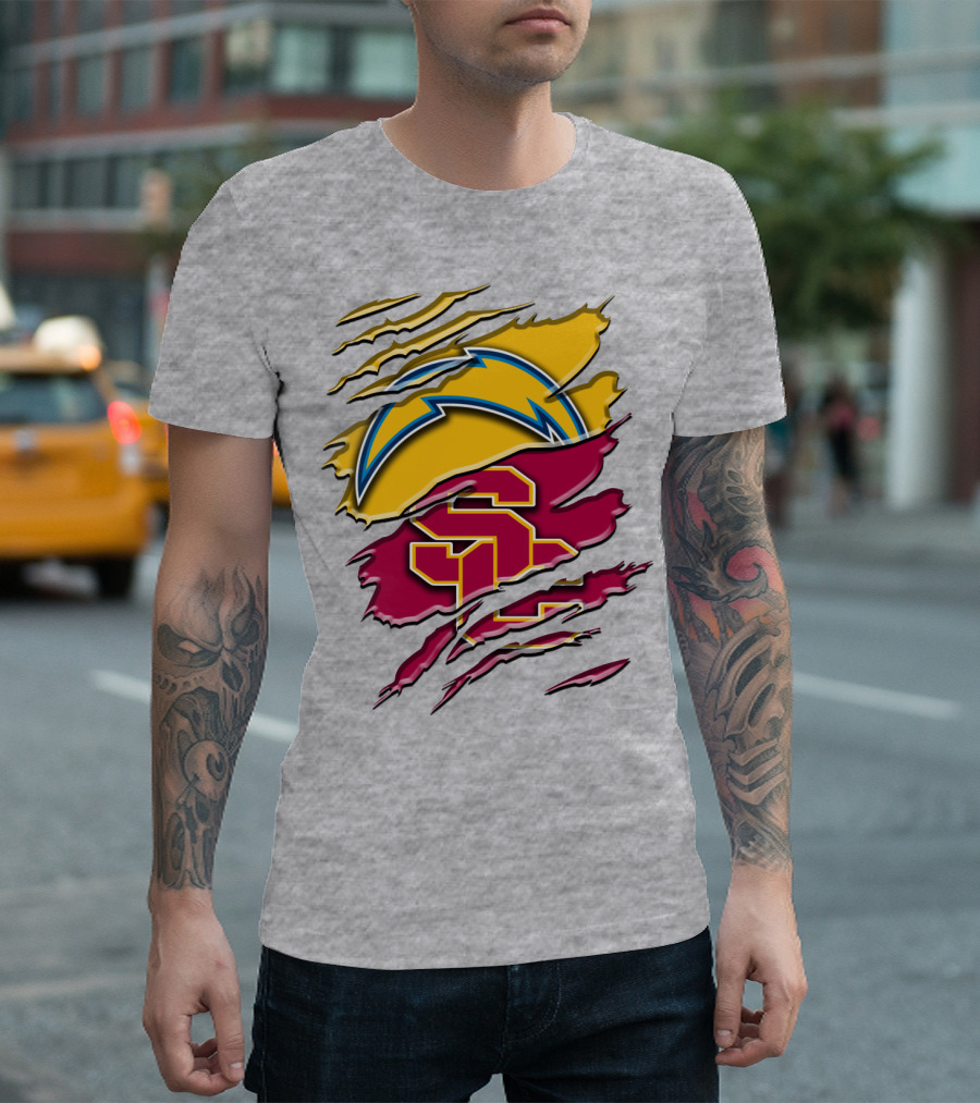 Los Angeles Chargers Usc Trojans Logo Merge T-Shirt