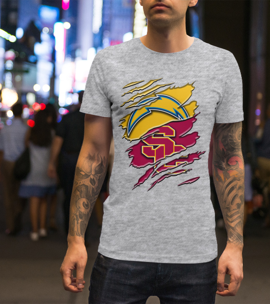 Los Angeles Chargers Usc Trojans Logo Merge T-Shirt