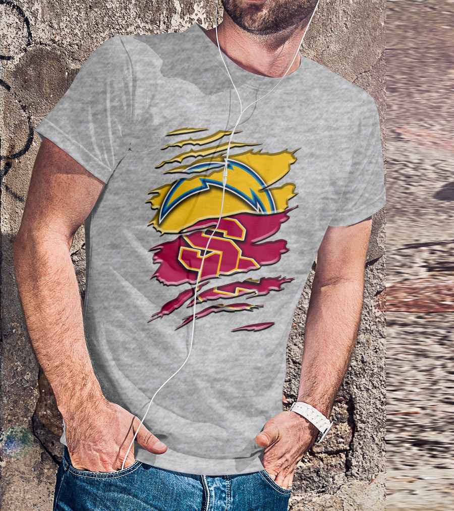 Los Angeles Chargers Usc Trojans Logo Merge T-Shirt