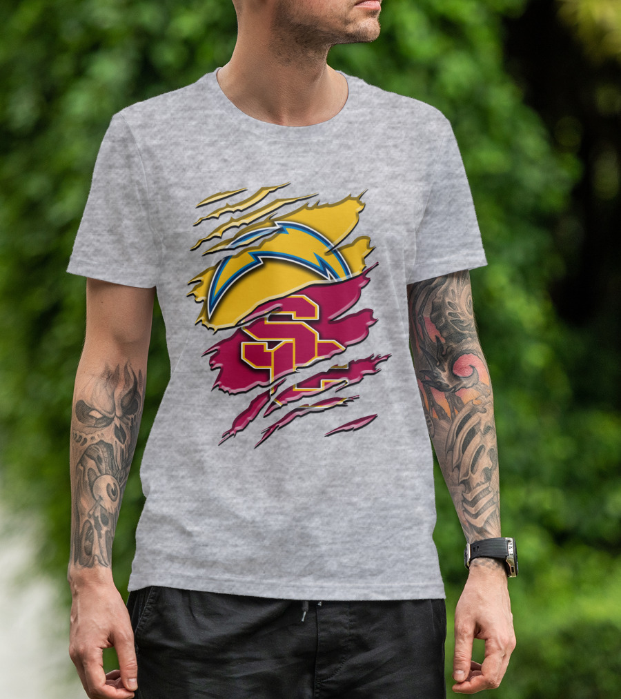 Los Angeles Chargers Usc Trojans Logo Merge T-Shirt