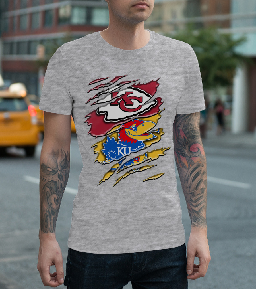 Kansas City Chiefs Kc Jayhawks Rip Design Rah 037 T-Shirt