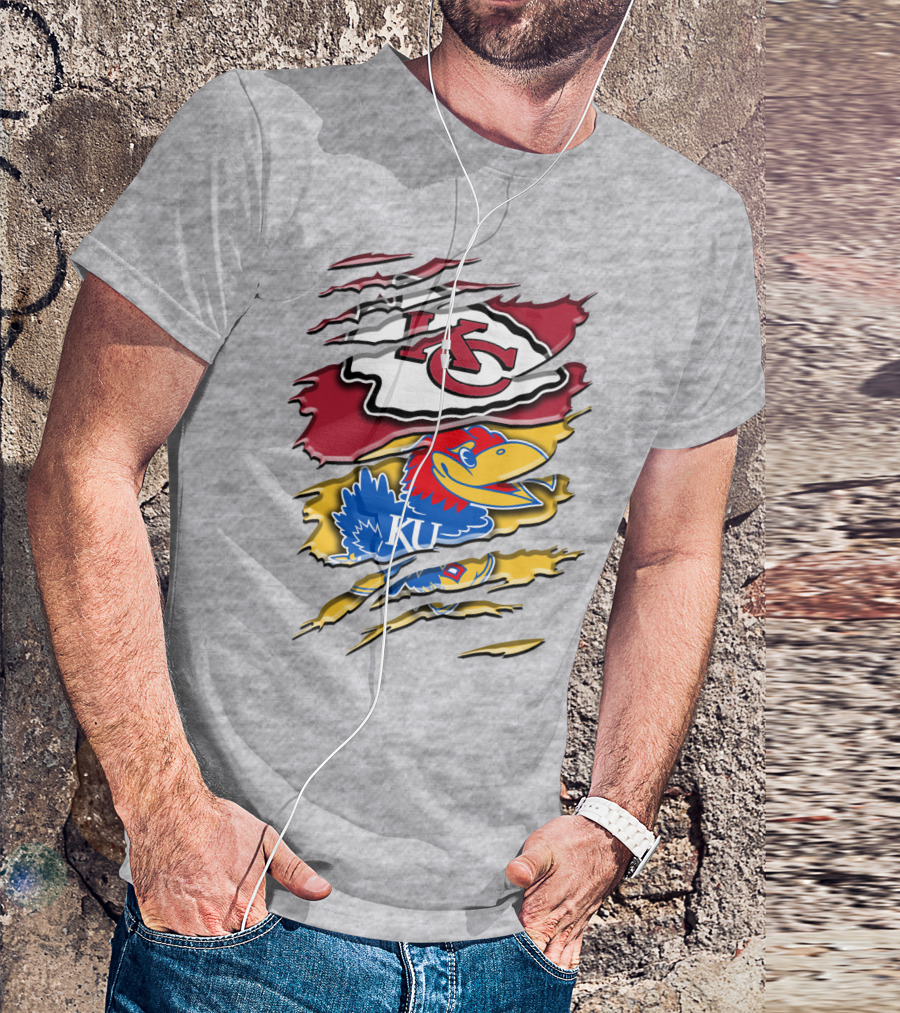 Kansas City Chiefs Kc Jayhawks Rip Design Rah 037 T-Shirt