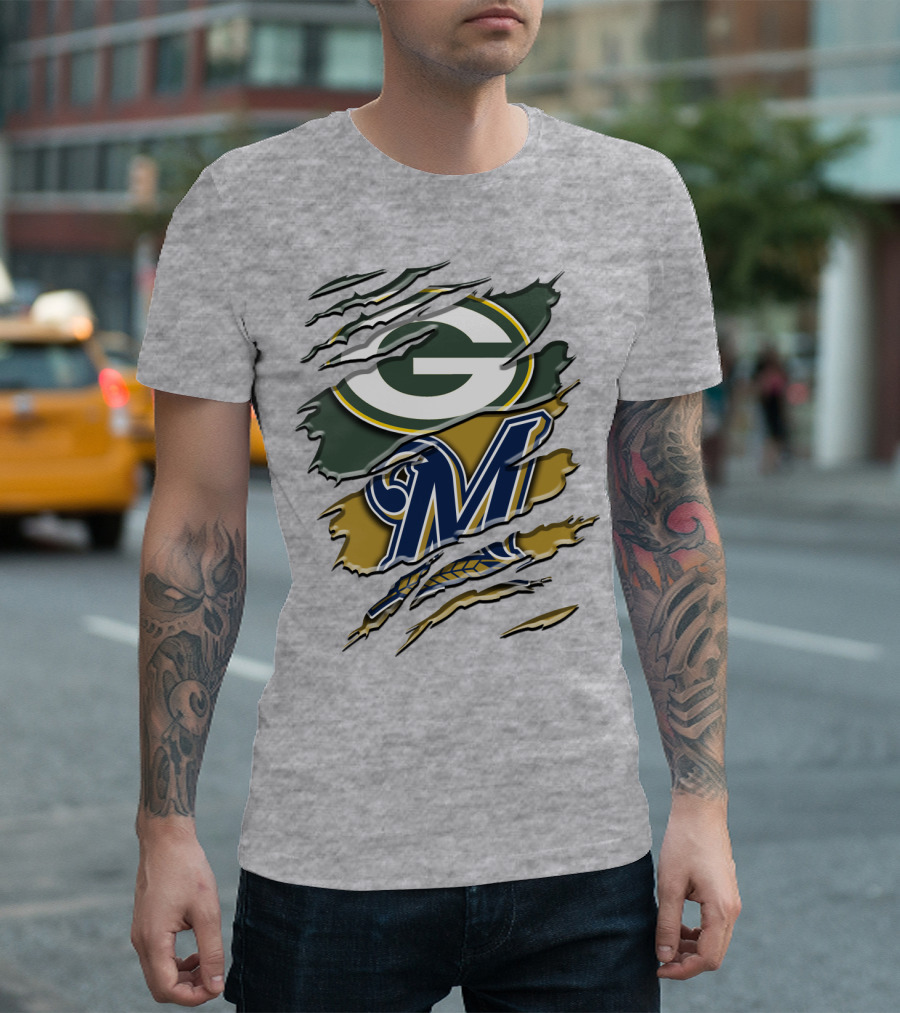 Green Bay Packers Milwaukee Brewers Crossover T-Shirt
