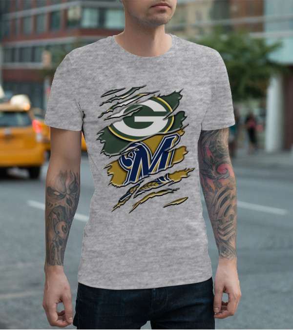 Green Bay Packers Milwaukee Brewers Crossover T-Shirt