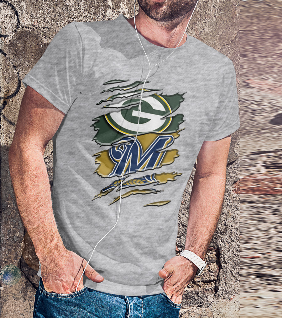 Green Bay Packers Milwaukee Brewers Crossover T-Shirt