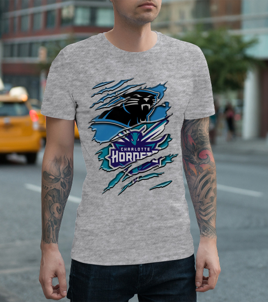 Panther And Charlotte Hornets Logo Rah T-Shirt